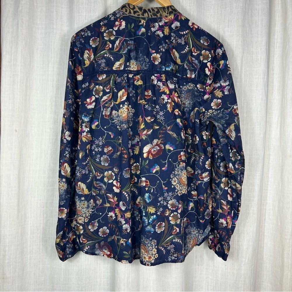 Anthropologie Pilcro Ladder Lace Floral Tunic Blouse Blue Motif size M - Picture 14 of 16